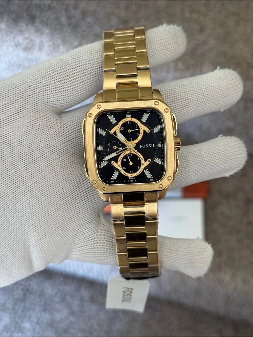 Fossil Gold and Black Square Chronograph Bracelet mens Watch